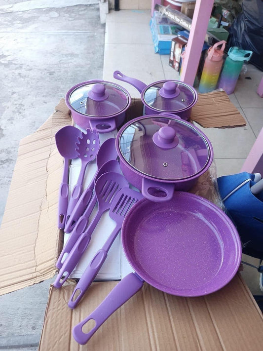 13 Piece Non Stick Pots and Pans Set with Lids, Kitchen Kitchenware Cooking Pots & Pans Kits, Complete Cookware Set for Kitchen,Dishwasher/Oven Safe, Non Toxic,Purple