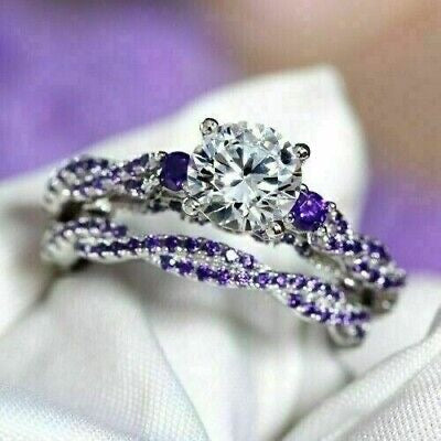 3CT Round Simulated Diamond Women Bridal Set Ring Real Silver White Gold Plated